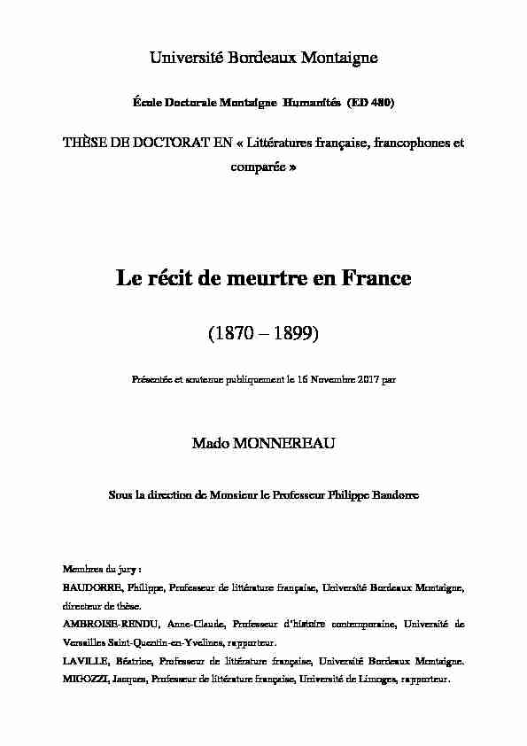 Le récit de meurtre en France (1870-1899)