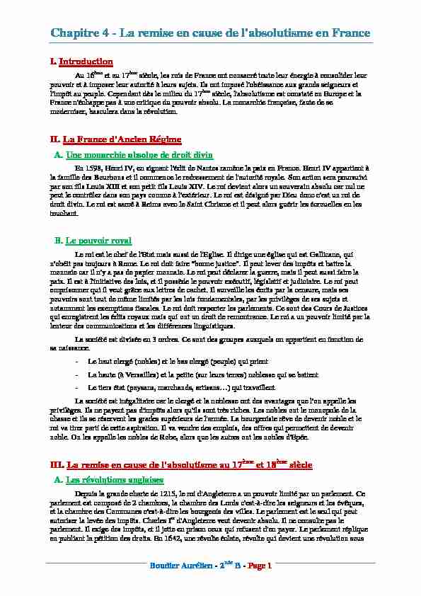 [PDF] Chapitre 4 - La remise en cause de labsolutisme en France