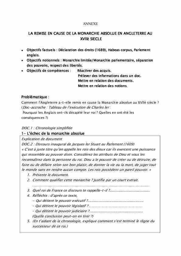 [PDF] ANNEXE LA REMISE EN CAUSE DE LA MONARCHIE ABSOLUE