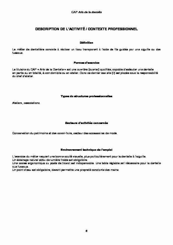 [PDF] DESCRIPTION DE LACTIVITÉ / CONTEXTE PROFESSIONNEL