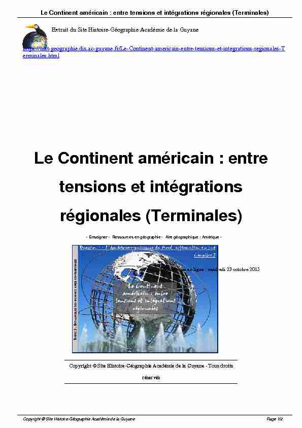 [PDF] Le Continent américain : entre tensions et intégrations régionales