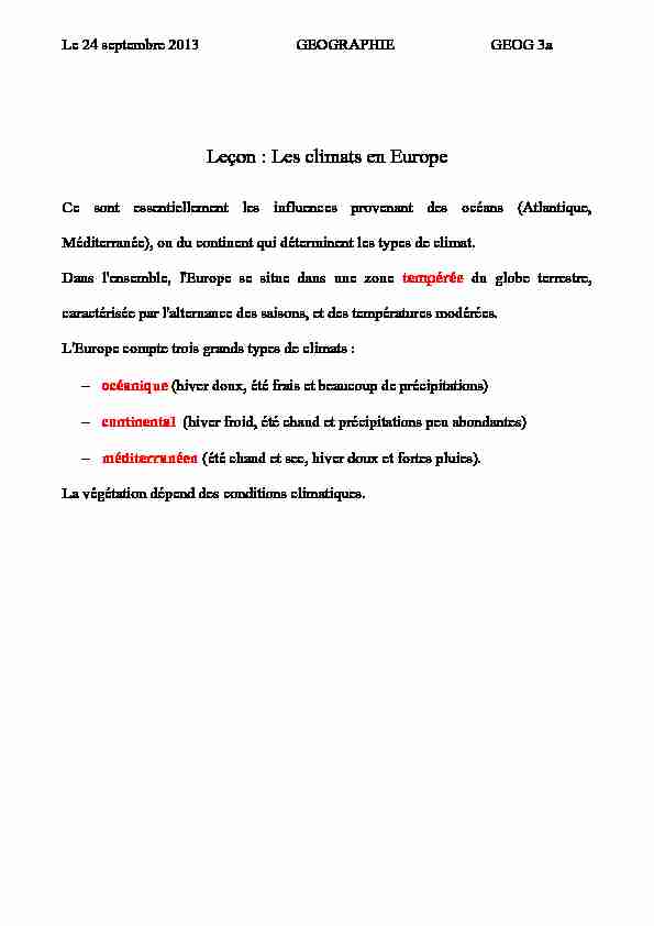 Leçon : Les climats en Europe