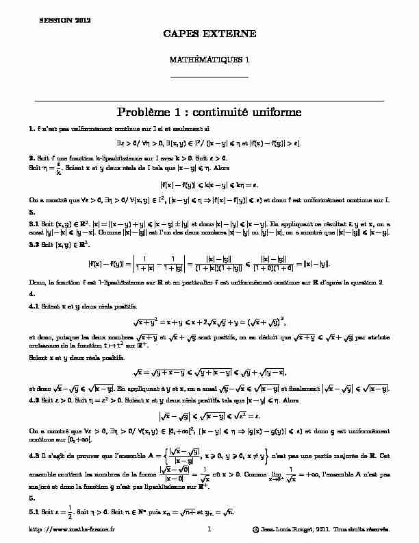 [PDF] Problème 1 : continuité uniforme