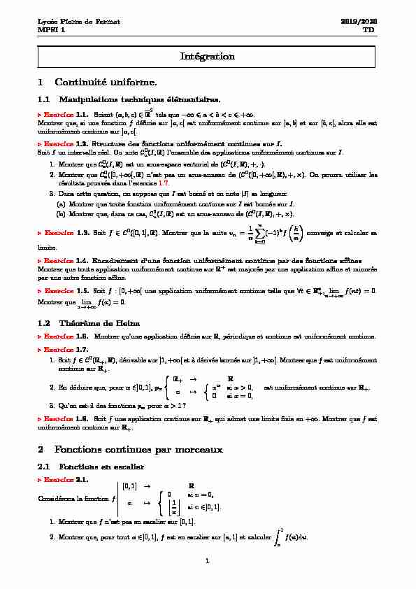 [PDF] Intégration 1 Continuité uniforme 2 Fonctions continues par morceaux