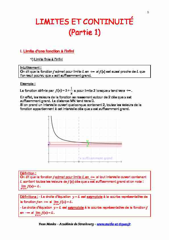 [PDF] LIMITES ET CONTINUITÉ (Partie 1) - maths et tiques