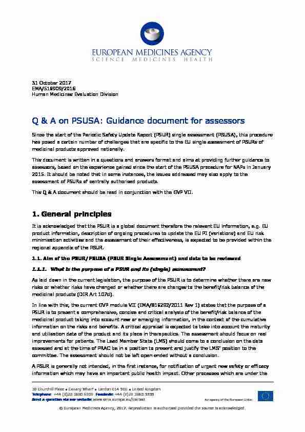 Q&A on PSUSA Guidance Document for Assessors - update Oct 2017