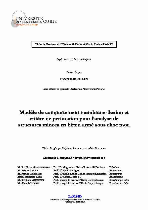 [PDF] Modèle de comportement membrane-flexion et critère de perforation