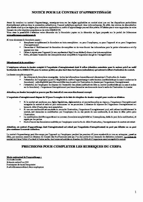 [PDF] NOTICE POUR LE CONTRAT DAPPRENTISSAGE - CFA Epure