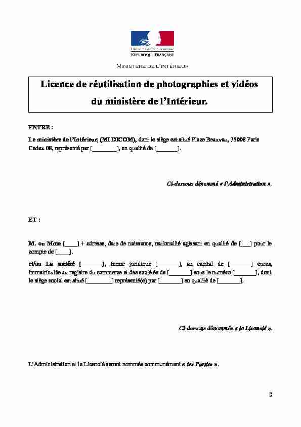 Licence de réutilisation de photographies et vidéos du ministère de l