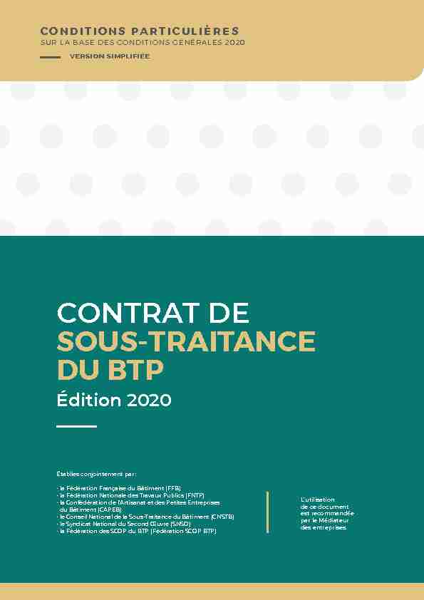 Contrat de sous-traitance du BTP 2020
