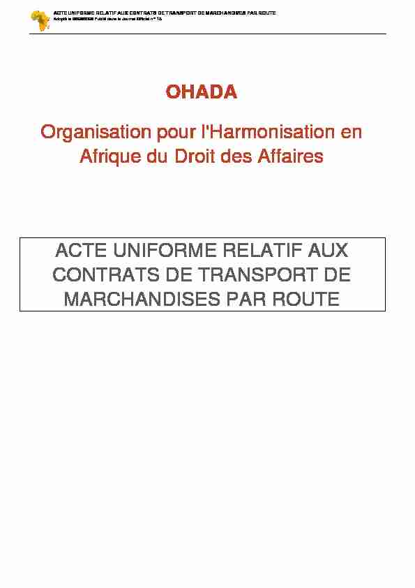 ACTE UNIFORME RELATIF AUX CONTRATS DE TRANSPORT DE