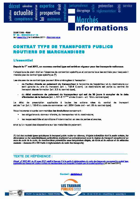 CONTRAT TYPE DE TRANSPORTS PUBLICS ROUTIERS DE