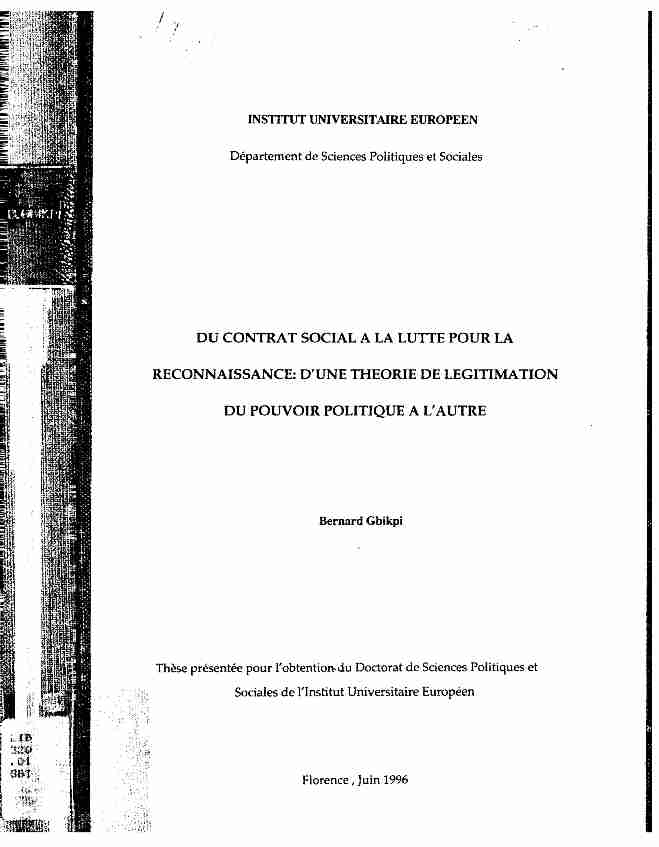 [PDF] DU CONTRAT SOCIAL A LA LUTTE POUR LA RECONNAISSANCE