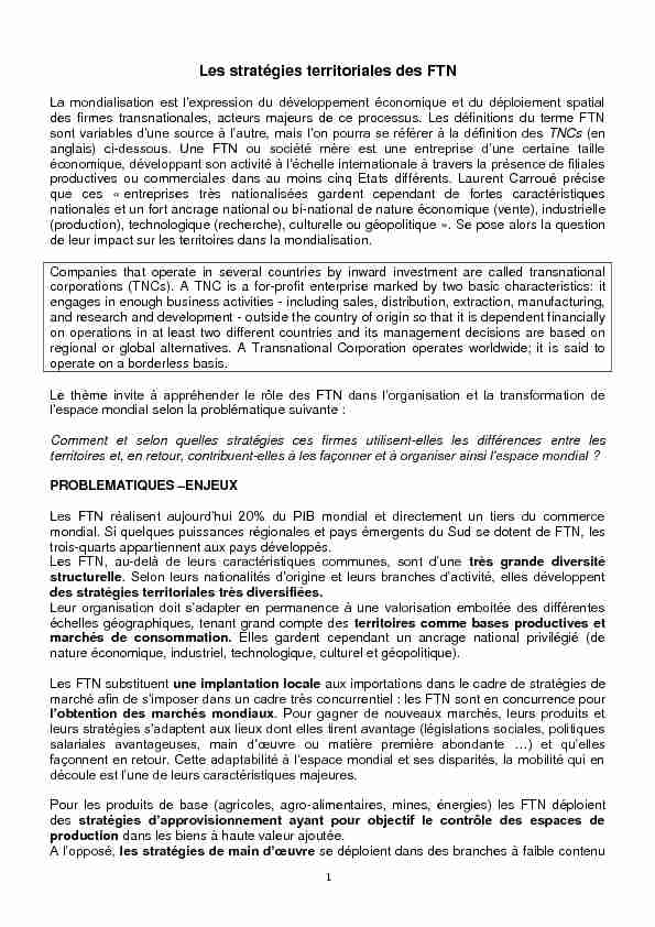 [PDF] Les stratégies territoriales des FTN