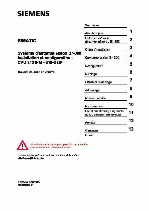 [PDF] SIMATIC Système dautomatisation S7-300installation et configuration