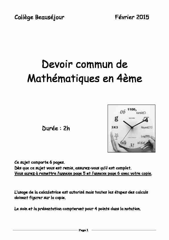 [PDF] Devoir commun de Mathématiques en 4ème - Toupty