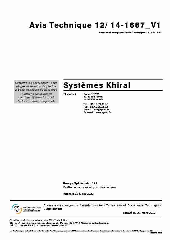 [PDF] Avis Technique 12/14-1667_V1 Systèmes Khiral - CSTB