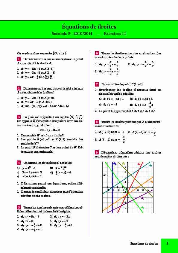 [PDF] Exercices de seconde sur les équations de droites