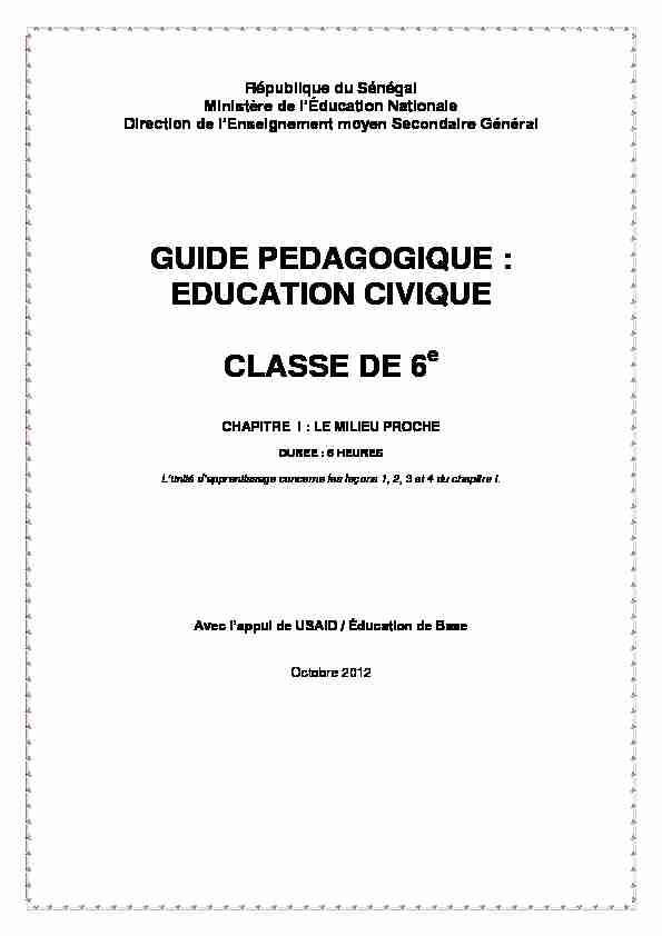 [PDF] guide pedagogique : education civique classe de 6