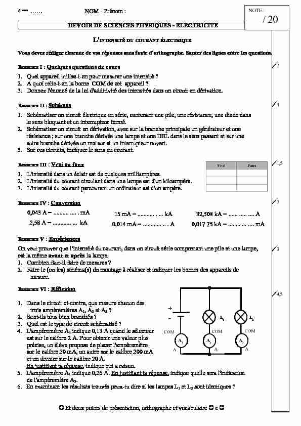 [PDF] DS Chapitre I electricité