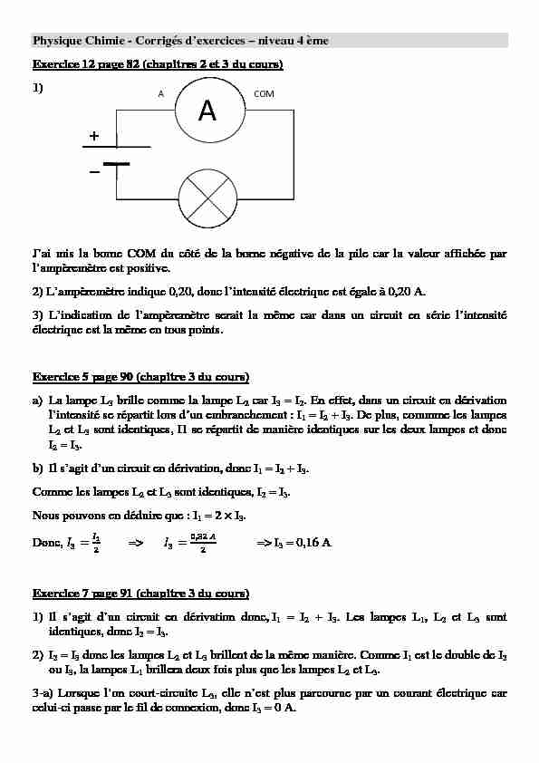 [PDF] 4eme - Electricité - Corrigé Exercices chap 1 2 3 4