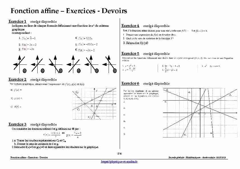 [PDF] Les fonctions affines - Exercices - Devoirs - Physique et Maths