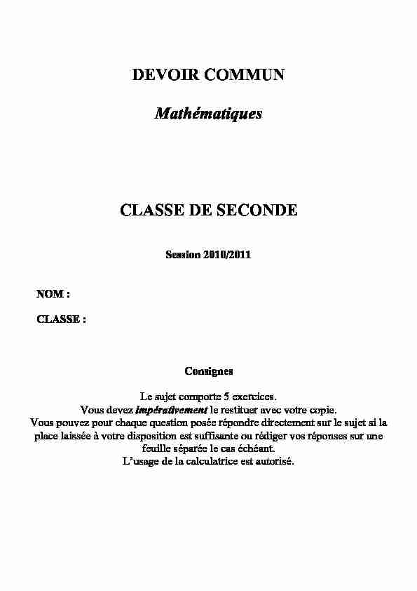 [PDF] DEVOIR COMMUN Mathématiques CLASSE DE SECONDE - Toupty