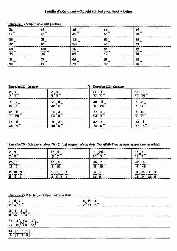[PDF] Exos - Calculs sur les fractions - 5ème