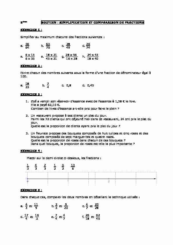 5ème soutien simplification et comparaison de fractions