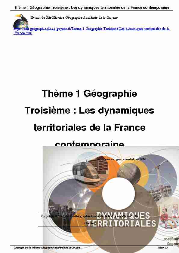 Thème 1 Géographie Troisième : Les dynamiques territoriales de la