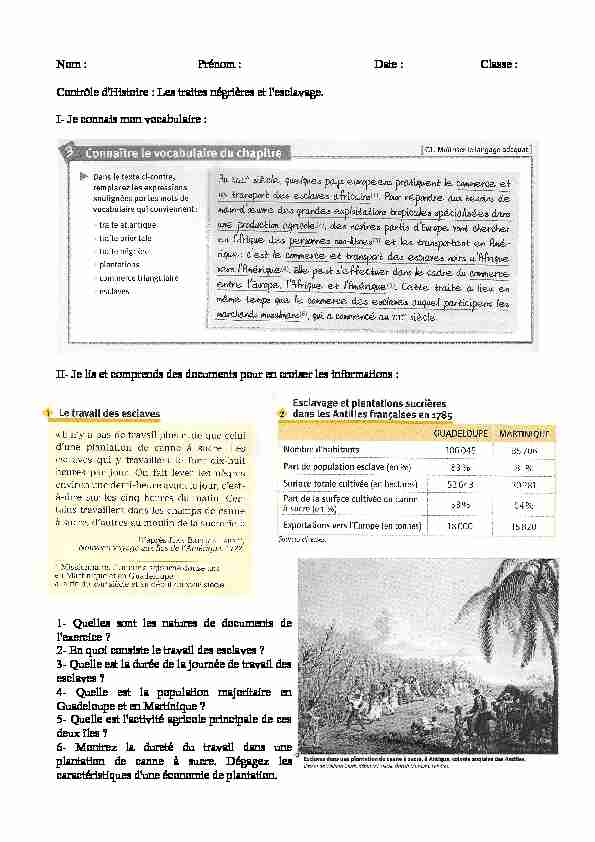 [PDF] Prénom : Date : Classe : Contrôle dHistoire : Les traites négrières et