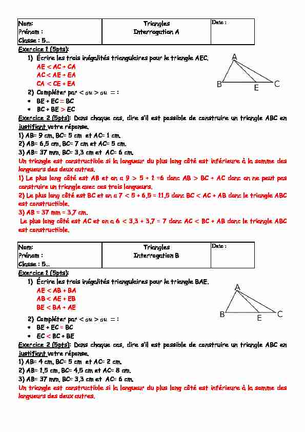 [PDF] 1) Écrire les trois inégalités triangulaires pour le triangle AEC