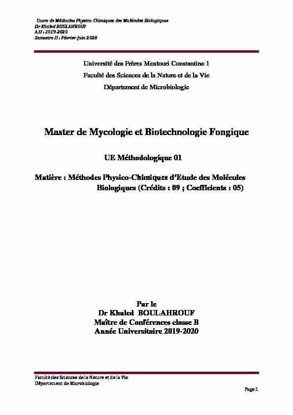 Master de Mycologie et Biotechnologie Fongique