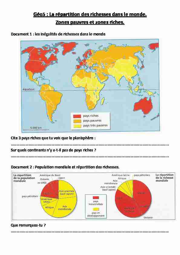 Géo5 : La répartition des richesses dans le monde. Zones pauvres