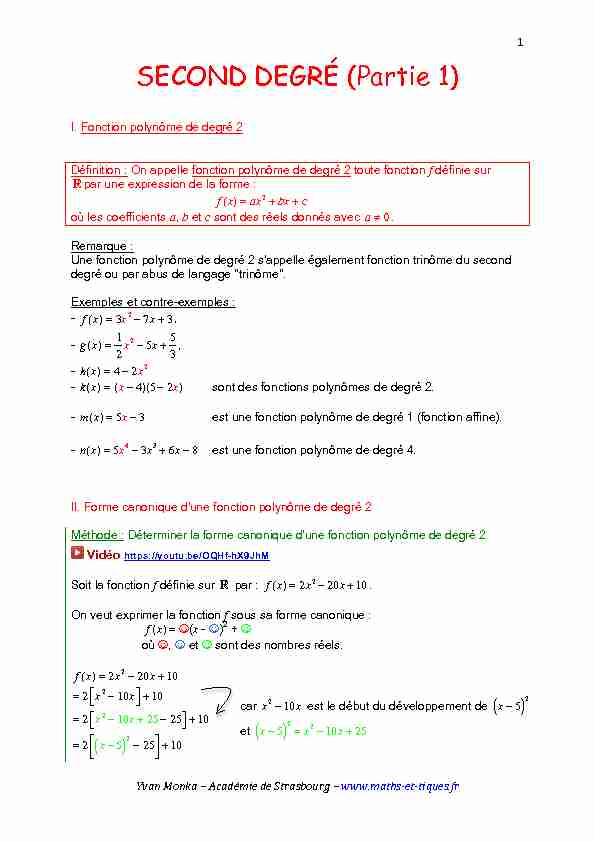 [PDF] SECOND DEGRÉ (Partie 1) - maths et tiques