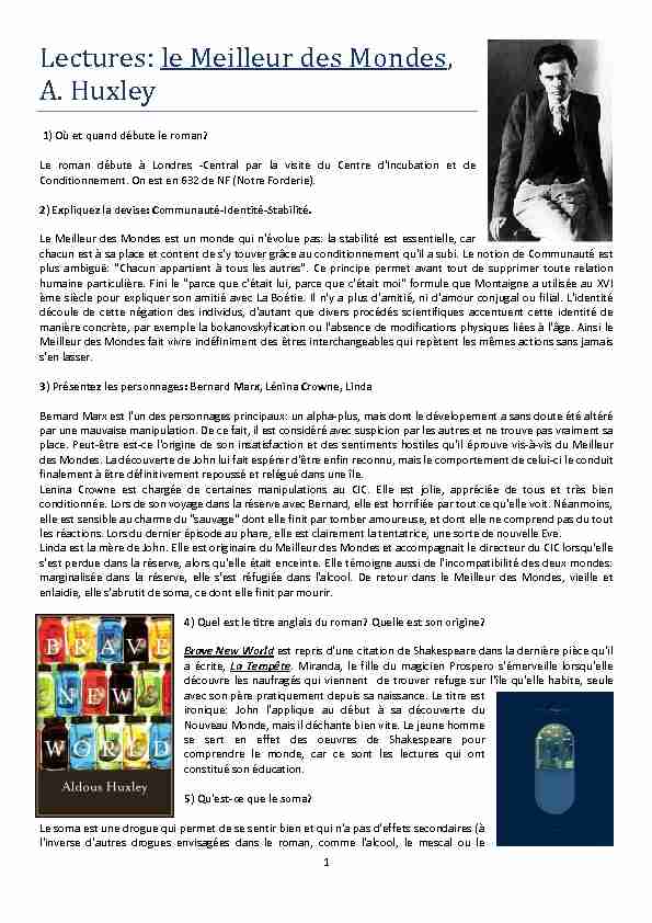 [PDF] Lectures: le Meilleur des Mondes A Huxley
