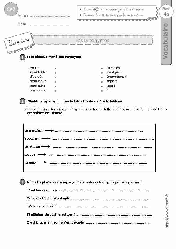 [PDF] ce2-exercices-synonymespdf - Bloc-note des écoles