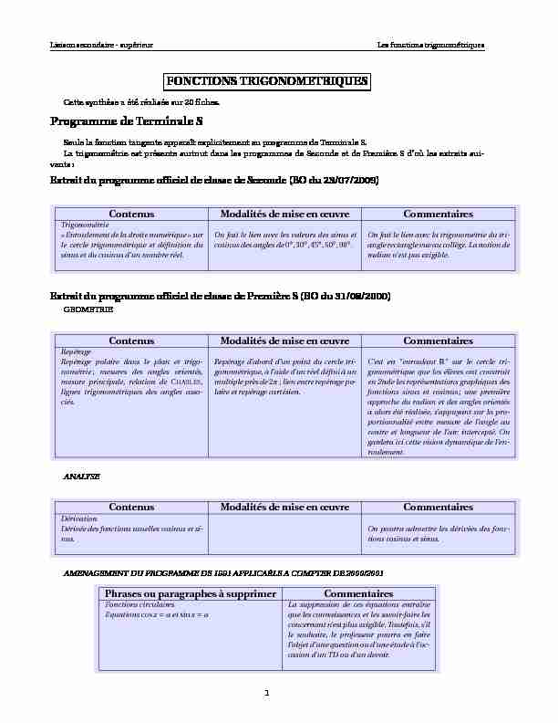 [PDF] FONCTIONS TRIGONOMETRIQUES Programme de Terminale S