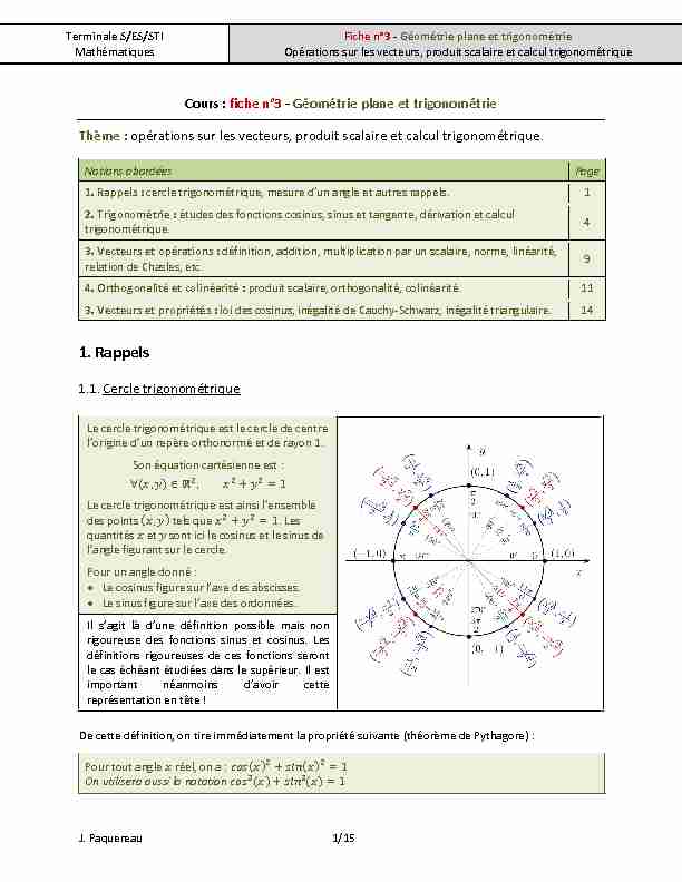 Cours de maths S/STI/ES - Vecteurs et trigonométrie