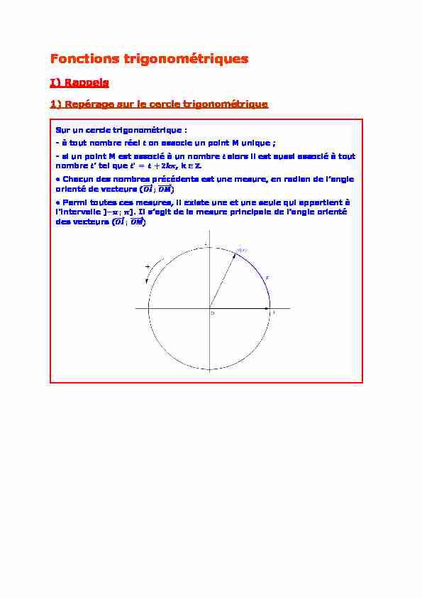 1) Repérage sur le cercle trigonométrique