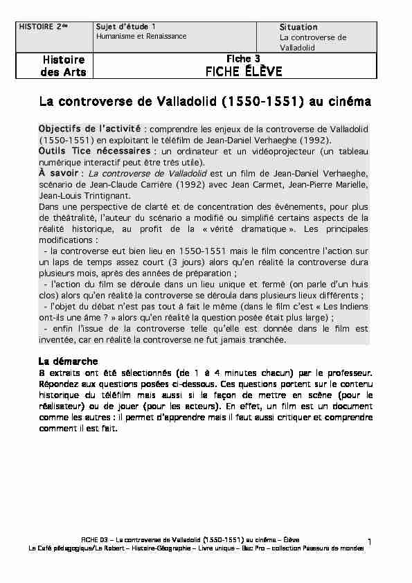 FICHE ÉLÈVE La controverse de Valladolid (1550-1551) au cinéma