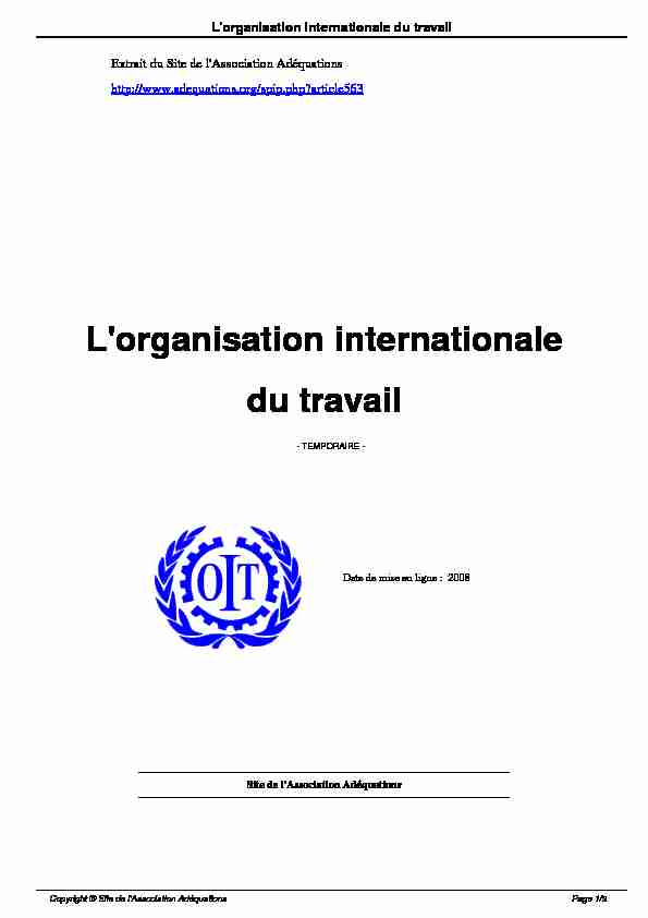 [PDF] Lorganisation internationale du travail - Association Adéquations