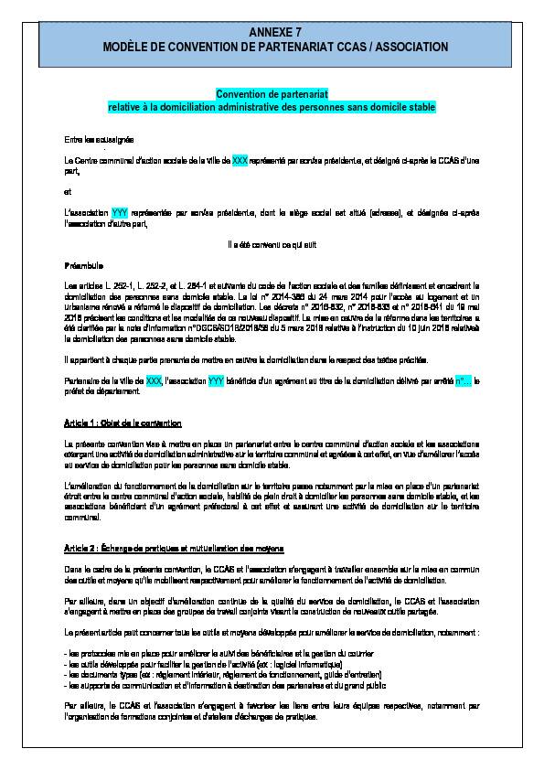 [PDF] ANNEXE 7 MODÈLE DE CONVENTION DE PARTENARIAT CCAS