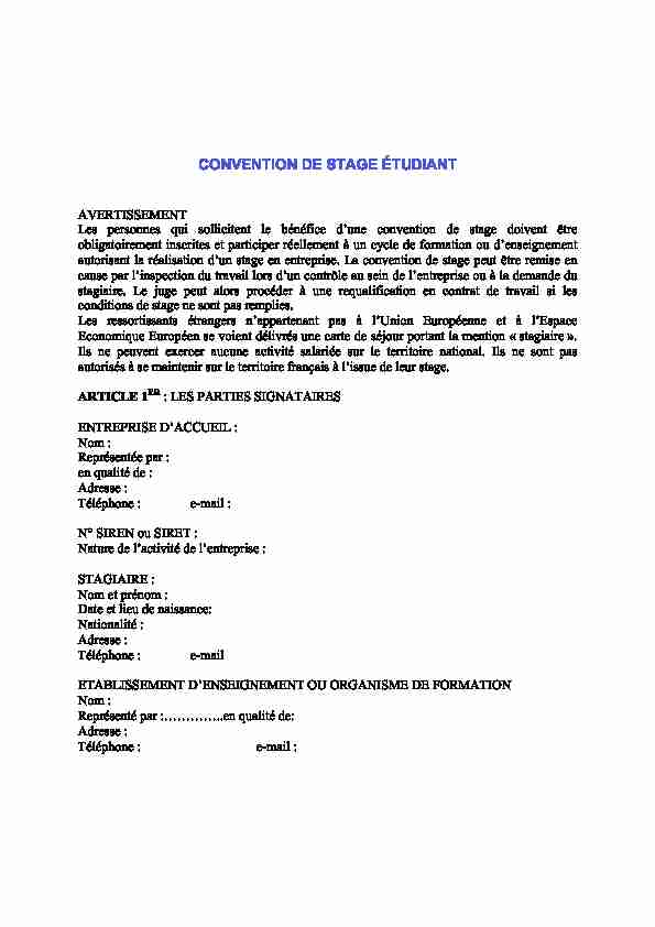 [PDF] CONVENTION DE STAGE ÉTUDIANT