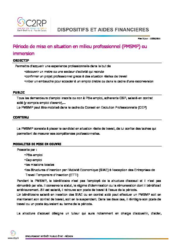 Période de mise en situation en milieu professionnel (PMSMP