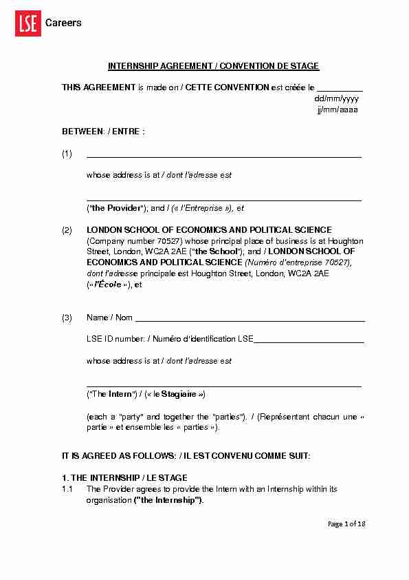 [PDF] internship agreement / convention de stage - LSE