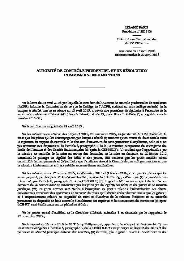 AUTORITÉ DE CONTRÔLE PRUDENTIEL ET DE RÉSOLUTION COMMISSION