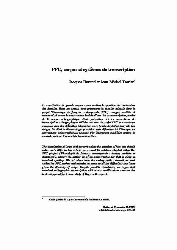 PFC corpus et systèmes de transcription