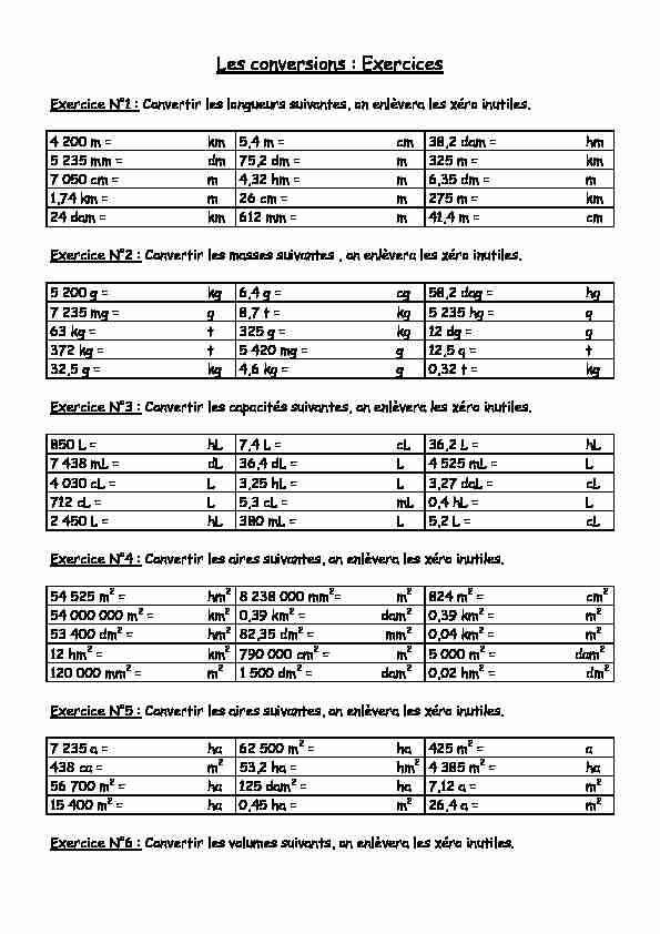 Les conversions exercices