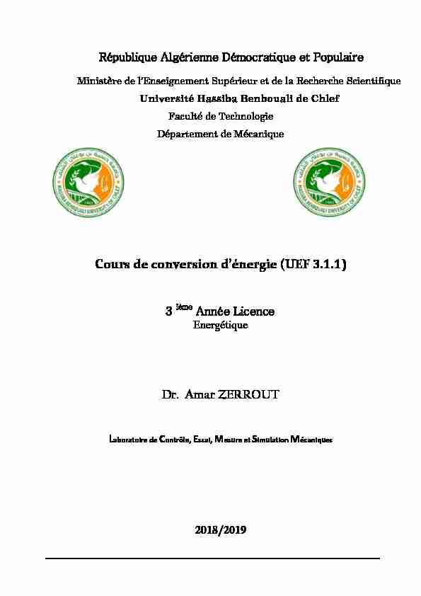 [PDF] Cours de conversion dénergie (UEF 311) Dr Amar ZERROUT